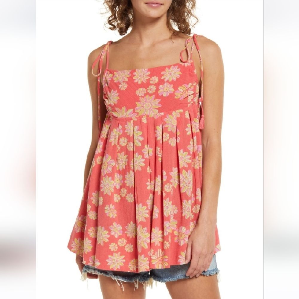 Free People Molly Spaghetti Strap Cotton Tunic in Hollyhock Combo Size S